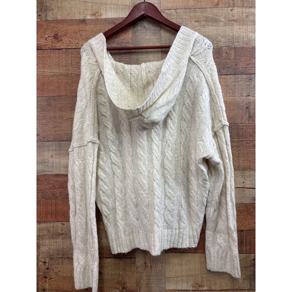 American Eagle Womens Cable Knit Hooded Sweater M Beige Acrylic & Polyester - Picture 5 of 6